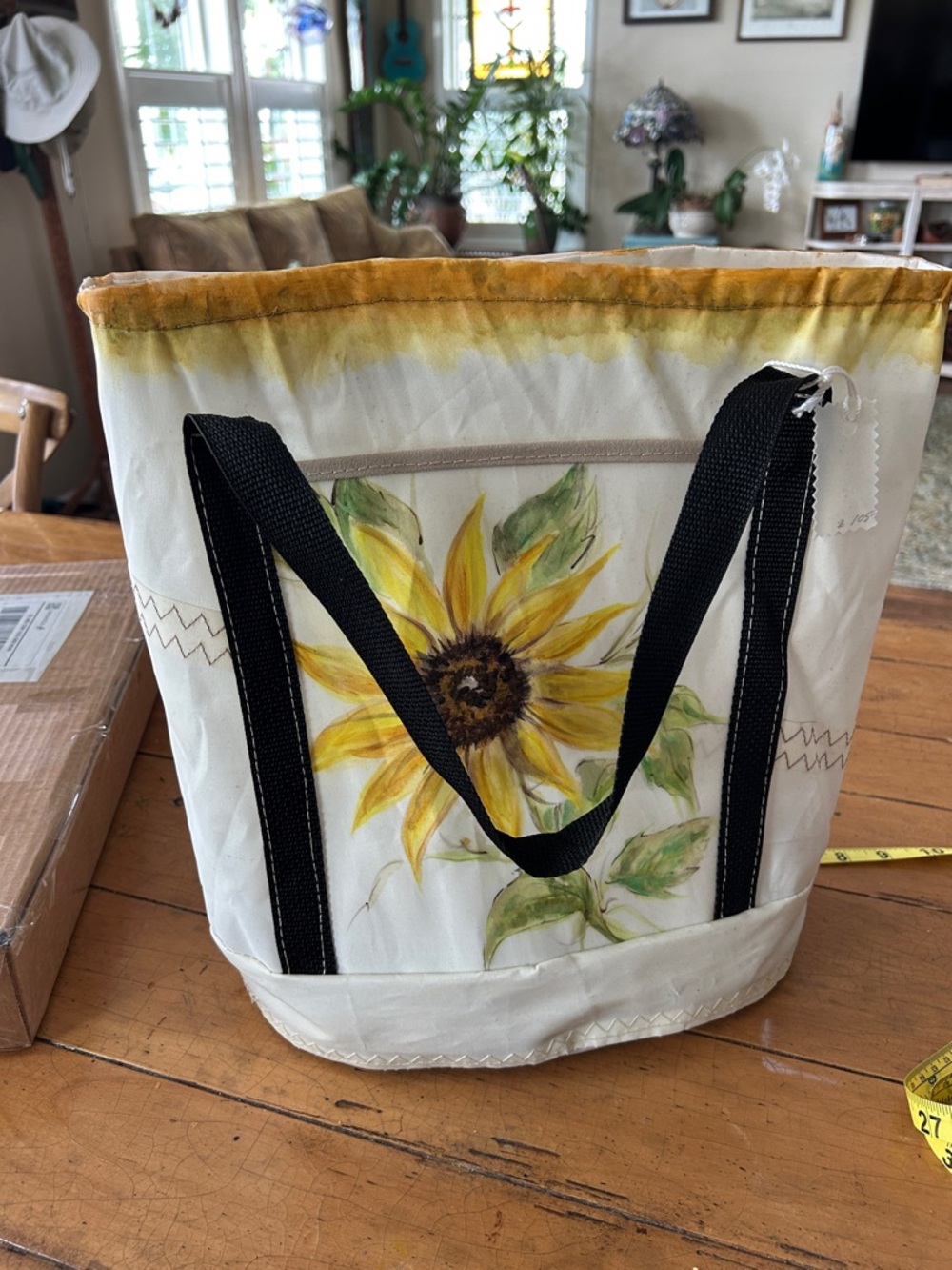 Sunflower Sailcloth Tote Bag with Black Straps